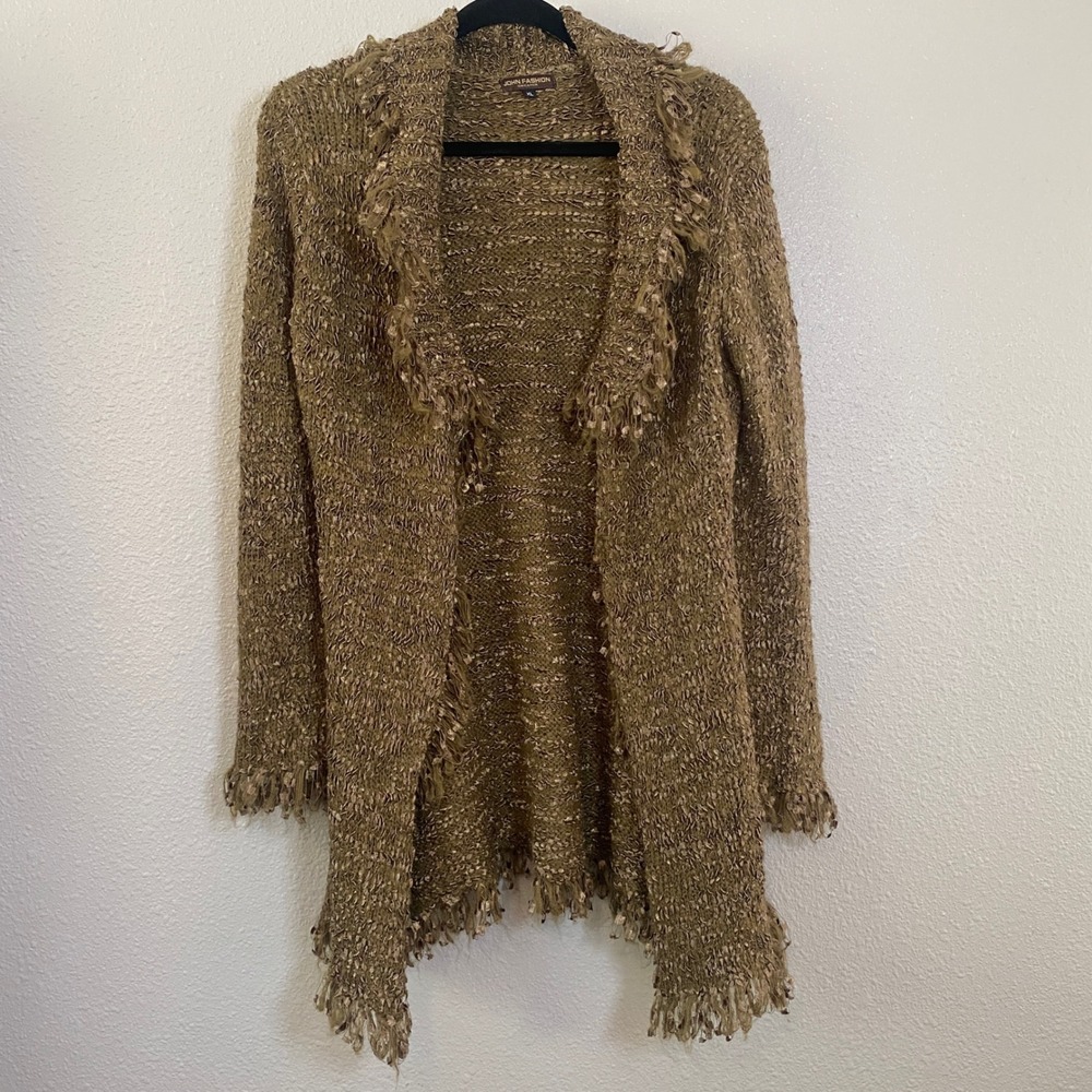 Green Forest Fairy Wool Blend Knit Goblincore Artsy Lagenlook Open Duster XL